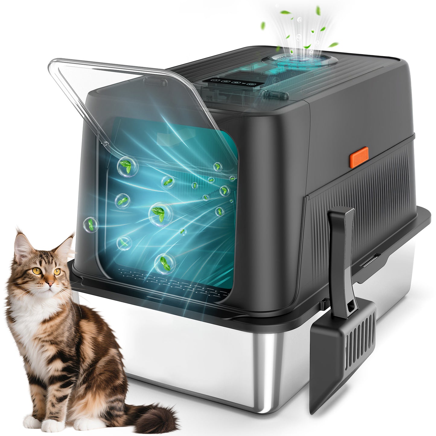 「臭いを徹底分解」2025新作脱臭機能付き猫用トイレ ｜飛散防止 ｜ダブル消臭｜ステンレス製｜空気循環システム｜