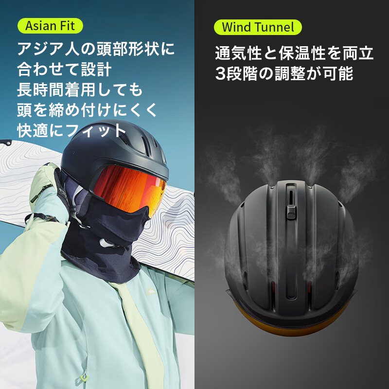 ヘルメットとゴーグル一体型のスキー用ヘルメット